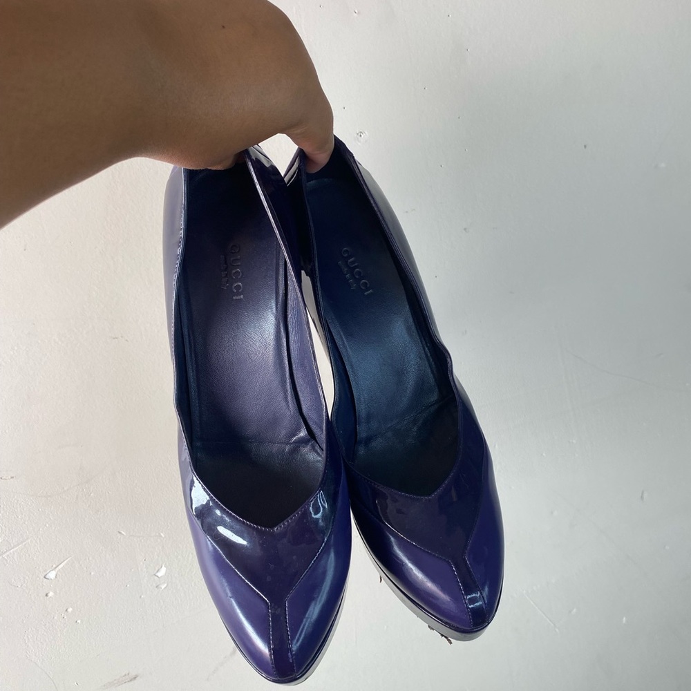 GUCCI Purple Patent & Leather Platform Pumps Suede Heel Size 38.5 US 8.5 - Picture 3 of 15